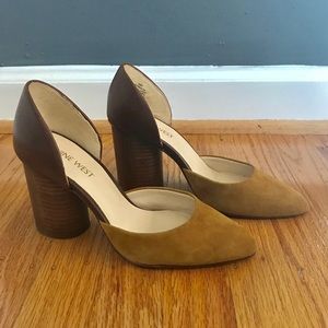 Nine West Charles D’orsay camel block heels suede